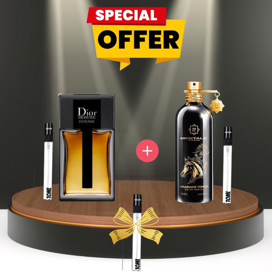PACK: dior intense 10ml + arabian tonka 10ml + 10ml gratuit